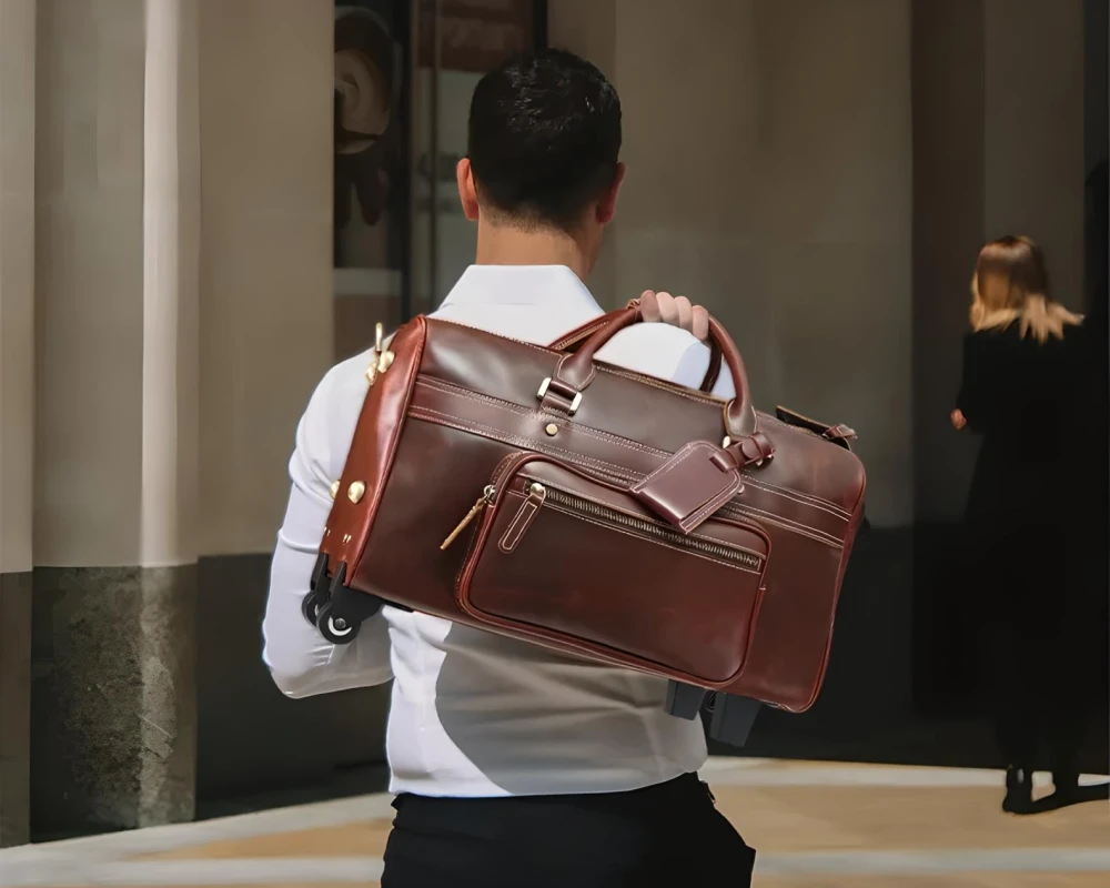 leather carry on luggage bag